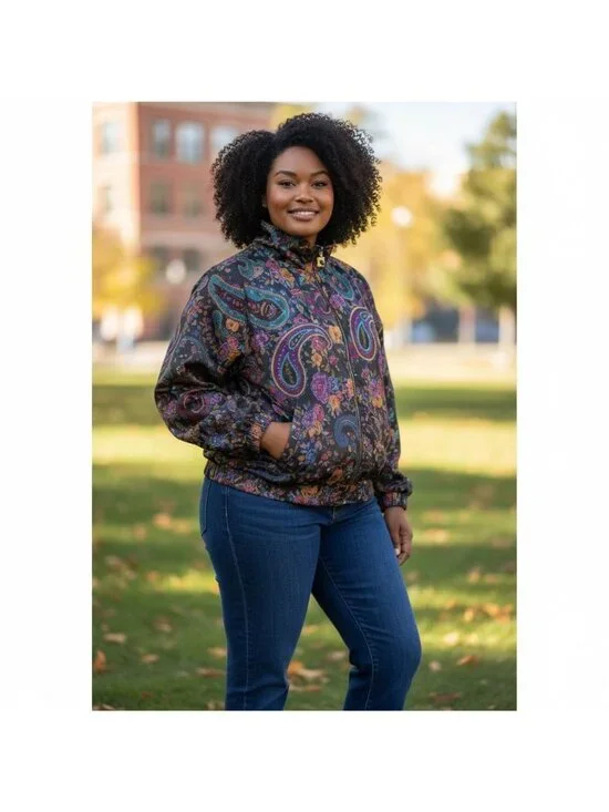 Vtg Pierre Cardin Womens Jacket Large Multicolor Paisley Elastic Hem Cuffs Zippe - Picture 3 of 16